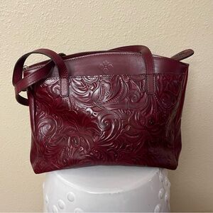 Patricia Nash Red Burgundy Varsi Leather Tote Bag Purse Tooled Leather B46